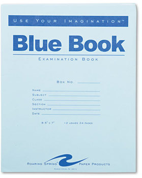 Roaring Spring® Examination Blue Book,  Legal Rule, 8-1/2 x 7, White, 12 Sheets/24 Pages