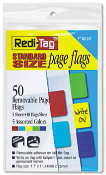 Redi-Tag® Removable/Reusable Standard Page Flags Value Pack,  Red/Blue/Green/Yellow/Purple, 10/Color, 50/Pack