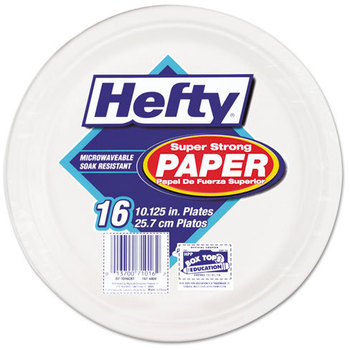 Hefty® Super Strong Paper Dinnerware,  10 1/8" Plate, Bagasse, 16/Pack, 12 Packs/Carton