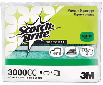 Scotch-Brite™ PROFESSIONAL Power Sponge 3000 2.8 x 4.5, 0.6" Thick, Blue/Teal, 5/Pack