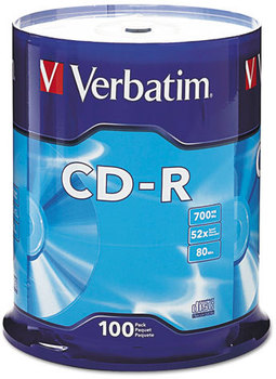 Verbatim® CD-R Recordable Disc,  700MB/80min, 52x, Spindle, Silver, 100/Pack