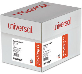 Universal® Printout Paper 1-Part, 15 lb Bond Weight, 14.88 x 11, White/Green Bar, 3,000/Carton