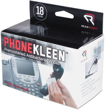 Read Right® PhoneKleen™ Premoistened Antibacterial Wipes,  Cloth, 5 x 5, 18/Box