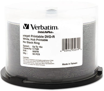 Verbatim® DVD-R DataLifePlus Printable Recordable Disc,  50/PK Spindle
