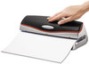 A Picture of product SWI-74520 Swingline® Optima® Electric/Battery Three-Hole Punch,  9/32" Holes, Silver/Black
