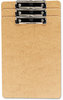 A Picture of product UNV-05563 Universal® Hardboard Clipboard with Low-Profile Clip 0.5" Capacity, Holds 8.5 x 14 Sheets, Brown, 3/Pack