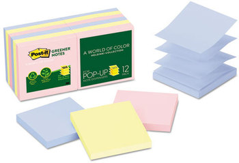 Post-it® Greener Notes Original Recycled Pop-up Notes,  3 x 3, Helsinki, 100 Sheets/Pad, 12 Pads/PK