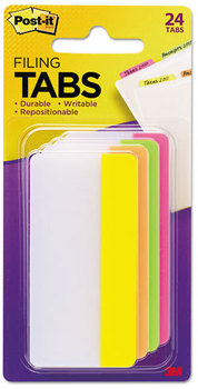 Post-It® Tabs Solid Color 1/3-Cut, Assorted Bright Colors, 3" Wide, 24/Pack