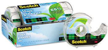 Scotch® Magic™ Greener Tape with Dispenser, 1" Core, 0.75" x 50 ft, Clear, 6/Pack