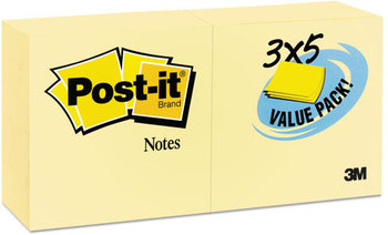 Post-it® Notes Original Pads in Canary Yellow,  3 x 5, 50/Pad, 24 Pads/Pack