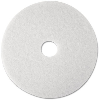 3M™ White Super Polish Floor Pads 4100 Low-Speed Polishing 12" Diameter, 5/Carton