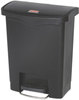 A Picture of product RCP-1883609 Rubbermaid® Commercial Slim Jim® Resin Front Step Style Step-On Container. 8 gal. Black.