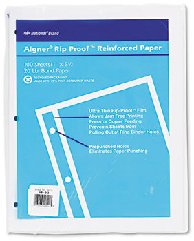 National® Rip Proof™ Reinforced Filler Paper,  Reinforced Filler Paper, Unruled, 11 x 8-1/2, WE, 100 Sheets/Pk