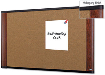 3M Widescreen Cork Board,  48 x 36, Aluminum Frame w/Mahogany Wood Grained Finish