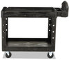 A Picture of product 968-668 Rubbermaid HD 2 Shelf Utility Cart with Lipped Shelf (Med). 45.25" L x 25 7/8" W x 33.25" H.