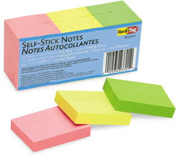Redi-Tag® Self-Stick Notes,  1 1/2 x 2, Neon, 12 100-Sheet Pads/Pack
