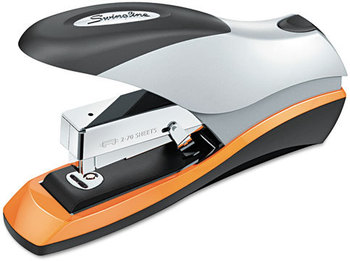 Swingline® Optima® Desktop Staplers,  Half Strip, 70-Sheet Capacity, Silver/Black/Orange