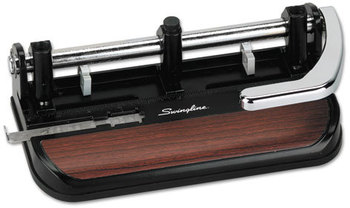 Swingline® Accented Heavy-Duty Lever Action Two- to Three-Hole Punch,  11/32" Hole, Black/Woodgrain