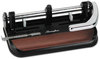 A Picture of product SWI-74400 Swingline® Accented Heavy-Duty Lever Action Two- to Three-Hole Punch,  11/32" Hole, Black/Woodgrain