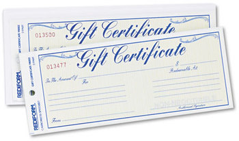 Rediform® Gift Certificates with Envelopes,  8-1/2w x 3-2/3h, Blue/Gold, 25/Pack