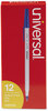 A Picture of product UNV-27421 Universal™ Ballpoint Stick Pen Fine 0.7 mm, Blue Ink, Gray/Blue Barrel, Dozen