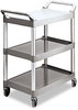 A Picture of product RCP-342488PM Rubbermaid® Commercial Three-Shelf Service Cart,  Three-Shelf, 18-5/8w x 33-5/8d x 37-3/4h, Platinum