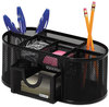 A Picture of product ROL-1746466 Rolodex™ Mesh Oval Pencil Cup Organizer,  Four Compartments, Steel, 9 1/3 x 4 1/2 x 4, Black
