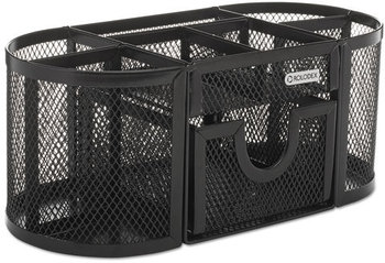 Rolodex™ Mesh Oval Pencil Cup Organizer,  Four Compartments, Steel, 9 1/3 x 4 1/2 x 4, Black