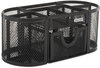 A Picture of product ROL-1746466 Rolodex™ Mesh Oval Pencil Cup Organizer,  Four Compartments, Steel, 9 1/3 x 4 1/2 x 4, Black