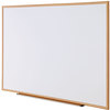 A Picture of product UNV-43621 Universal® Deluxe Melamine Dry Erase Board 72 x 48, White Surface, Oak Fiberboard Frame