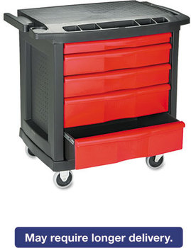 Rubbermaid® Commercial Five-Drawer Mobile Workcenter,  32 1/2w x 20d x 33 1/2h, Black Plastic Top