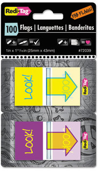 Redi-Tag® Fab Flags Pop-Up in Dispenser,  "Look!", Purple/Yellow; Yellow/Teal, 100/Pack