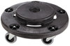 A Picture of product 562-261 Rubbermaid® Commercial Brute® Round Twist On/Off Dolly,  250lb Capacity, 18dia x 6 5/8h, Black