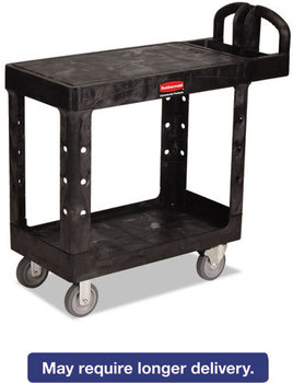 Rubbermaid® Commercial Flat Shelf Utility Cart,  Two-Shelf, 19-3/16w x 37-7/8d x 33-1/3h, Black