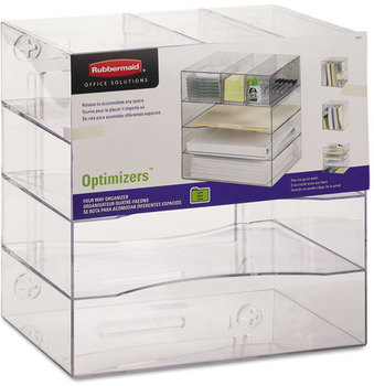 Rubbermaid® Optimizers™ Multifunctional Four-Way Organizer with Drawers,  Plastic, 10 x 13 1/4 x 13 1/4, Clear