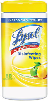 LYSOL® Brand Disinfecting Wipes,  Lemon and Lime Blossom, White, 7 x 8, 80/Canister, 6 Canisters/Case