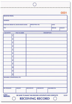 Rediform® Receiving Record Book,  5 1/2 x 7 7/8, Two-Part Carbonless, 50 Sets/Book