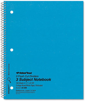 National® Three-Subject Wirebound Notebooks,  College Rule, 11 x 8 7/8, White, 150 Sheets