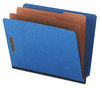 A Picture of product UNV-10318 Universal® Deluxe Six-Section Colored Pressboard End Tab Classification Folders 2 Dividers, 6 Fasteners, Letter Size, Cobalt Blue, 10/Box