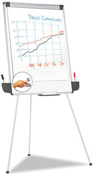 Universal® Dry Erase Board with Tripod Easel and Adjustable Pen Cups, 29 x 41, White Surface, Silver Frame