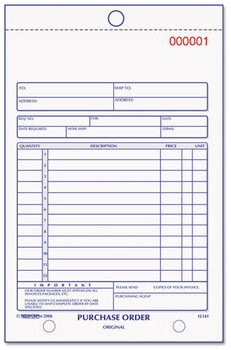 Rediform® Purchase Order Book,  Bottom Punch, 5 1/2 x 7 7/8, 3-Part Carbonless, 50 Forms