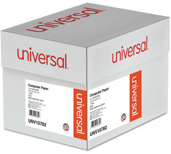 Universal® Printout Paper 1-Part, 20 lb Bond Weight, 14.88 x 8.5, White/Green Bar, 2,600/Carton