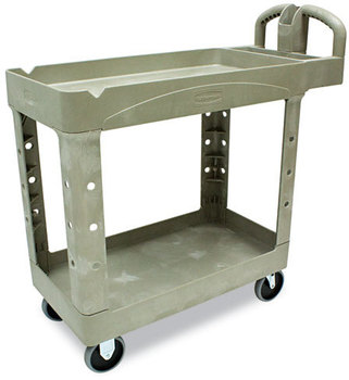Rubbermaid® Commercial Heavy-Duty Utility Cart,  Two-Shelf, 17-1/8w x 38-1/2d x 38-7/8h, Beige