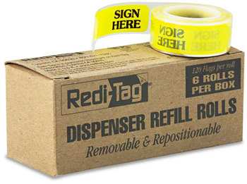 Redi-Tag® Dispenser Arrow Flags,  "Sign Here", Yellow, 6 Rolls of 120 Flags
