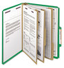 A Picture of product SMD-14097 Smead™ Eight-Section Colored Pressboard Top Tab Classification Folders with SafeSHIELD® Coated Fasteners Eight 3 Dividers, Letter Size, Green, 10/Box