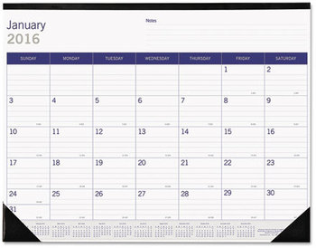 Blueline® DuraGlobe™ Monthly Desk Pad Calendar 22 x 17, White/Blue/Gray Sheets, Black Binding/Corners, 12-Month (Jan to Dec): 2024