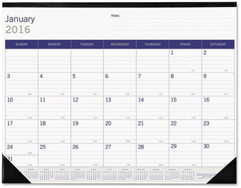 Blueline® DuraGlobe™ Monthly Desk Pad Calendar 22 x 17, White/Blue/Gray Sheets, Black Binding/Corners, 12-Month (Jan to Dec): 2025