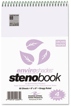 Roaring Spring® Enviroshades® Steno Notebook,  Gregg, 6 x 9, Orchid, 80 Sheets, 4/Pack
