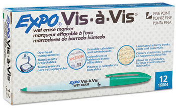 EXPO® Vis-à-Vis® Wet Erase Marker,  Fine Point, Green, Dozen