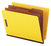 A Picture of product UNV-10319 Universal® Deluxe Six-Section Colored Pressboard End Tab Classification Folders 2 Dividers, 6 Fasteners, Letter Size, Yellow, 10/Box